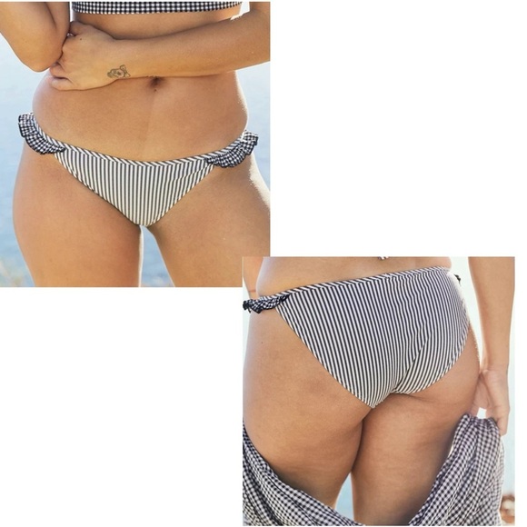 American Eagle Aerie Black Striped Gingham Ruffled Bikini Bottoms Size M Women’s - Picture 2 of 7